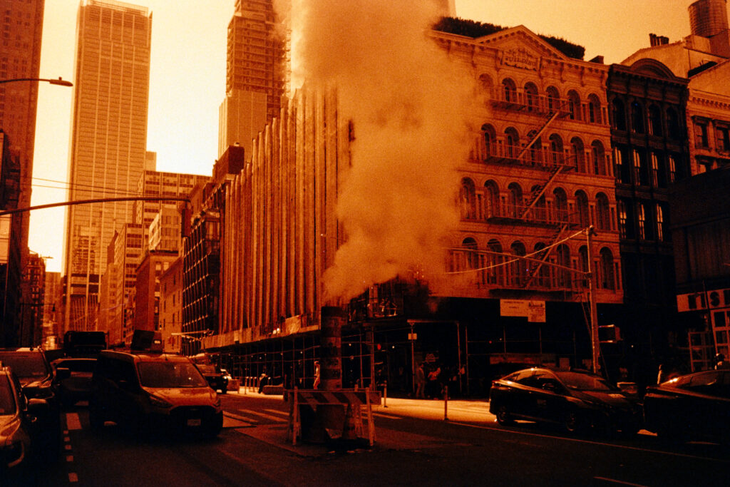 Manhattan street scene with steam venting