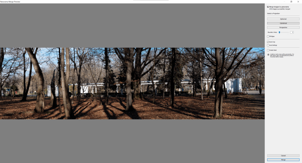 Image showing the preview of Lightroom Panorama Merge