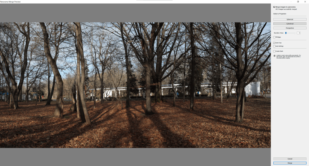 Image showing the preview of Lightroom Panorama Merge