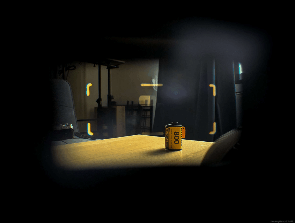 A view through the viewfinder with the 90/4 mounted.