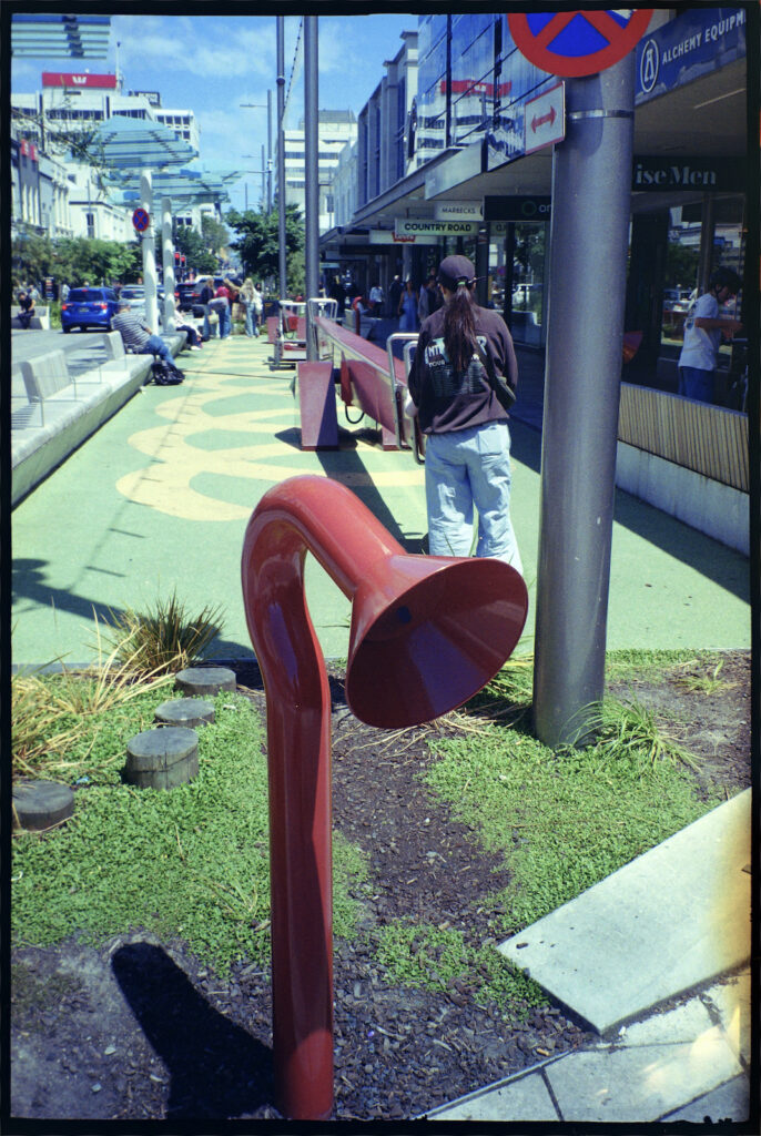  The main shopping street in Dunedin, recently upgraded with landscaping and play features.