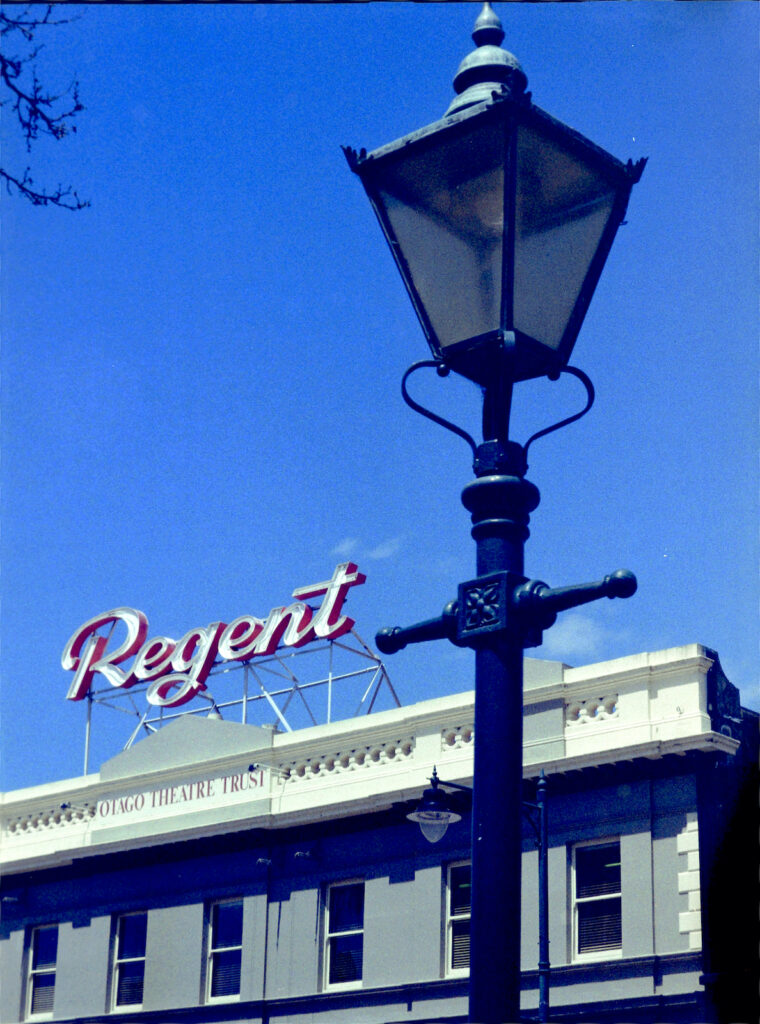  The Regent Theatre sign and period lamp standard.