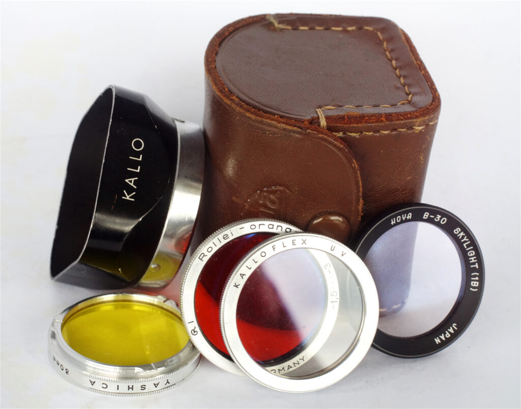 Selection of filters and lens hood.