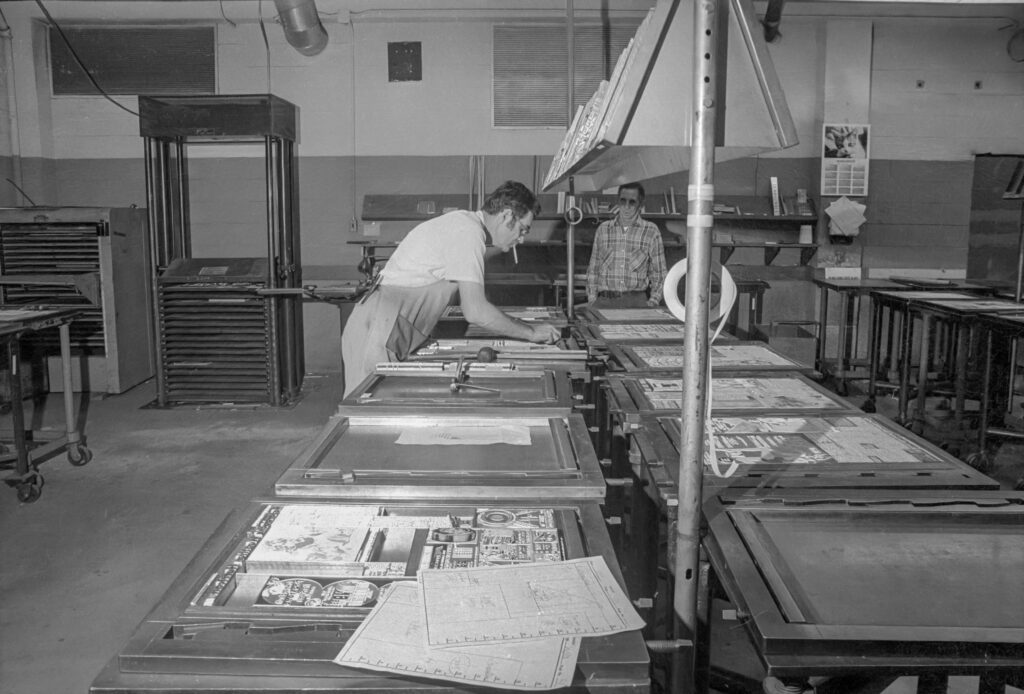 rows of galleys and pages