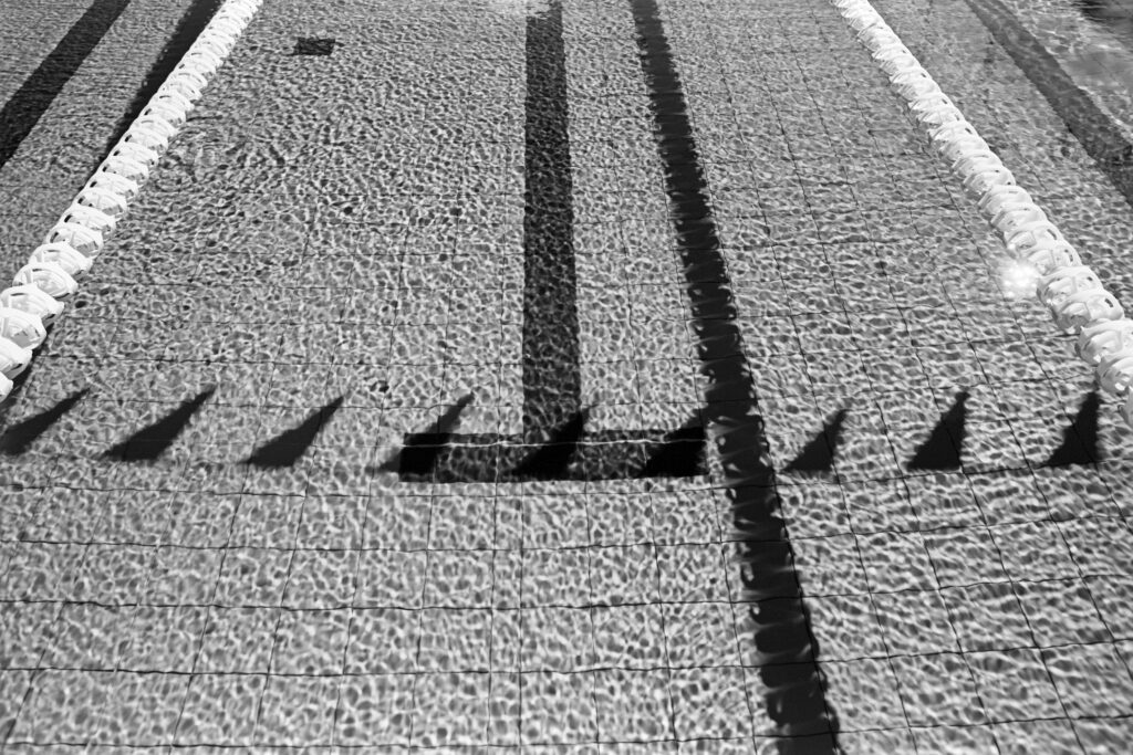 Retro 80S red filter lane ropes and flag shadows