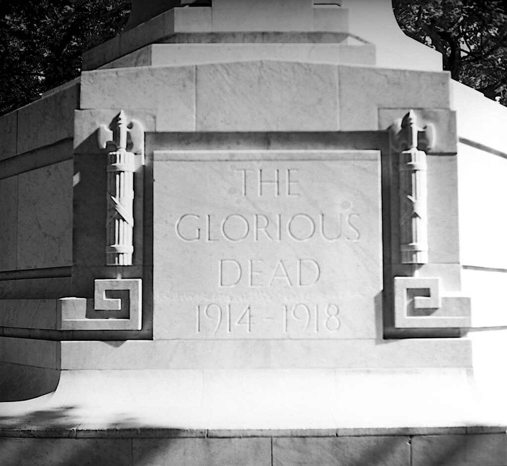 Base of Dunedin’s Cenotaph in Queen’s Gardens. APX.