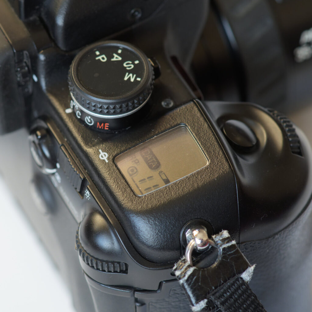 The Dynax 9 -A view showing the tab for the drive ring at the front of the camera
