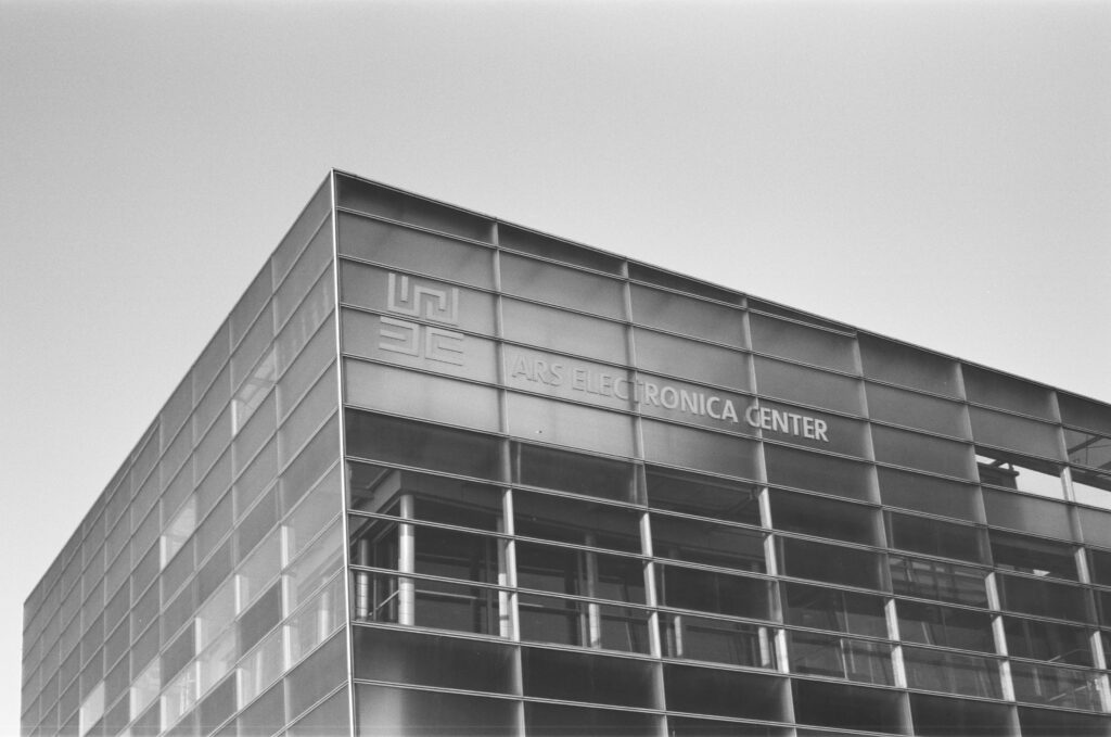 Glass facade of Ars Electronica Center Linz