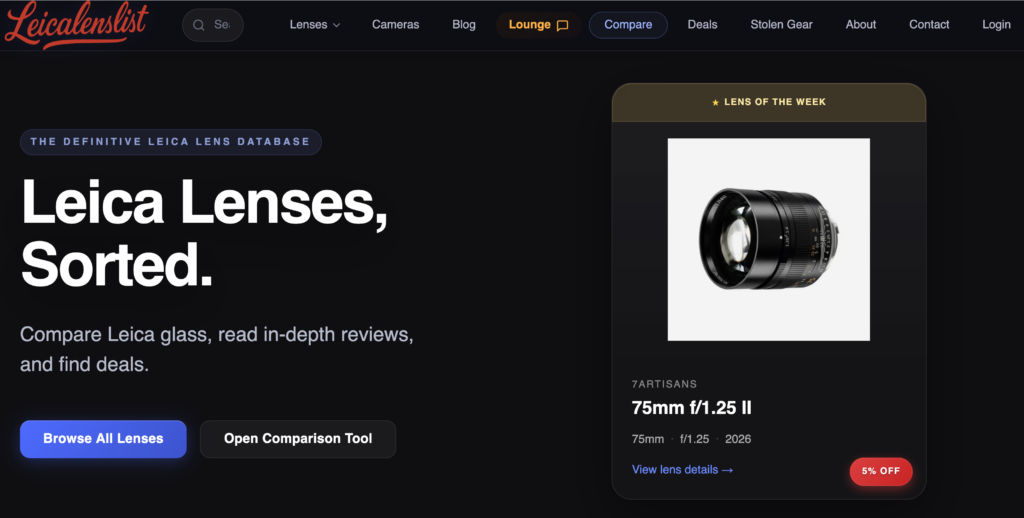 Leica Lens List Homepage