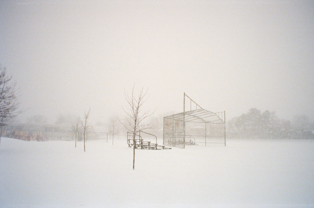 Baseball diamond covered in snow