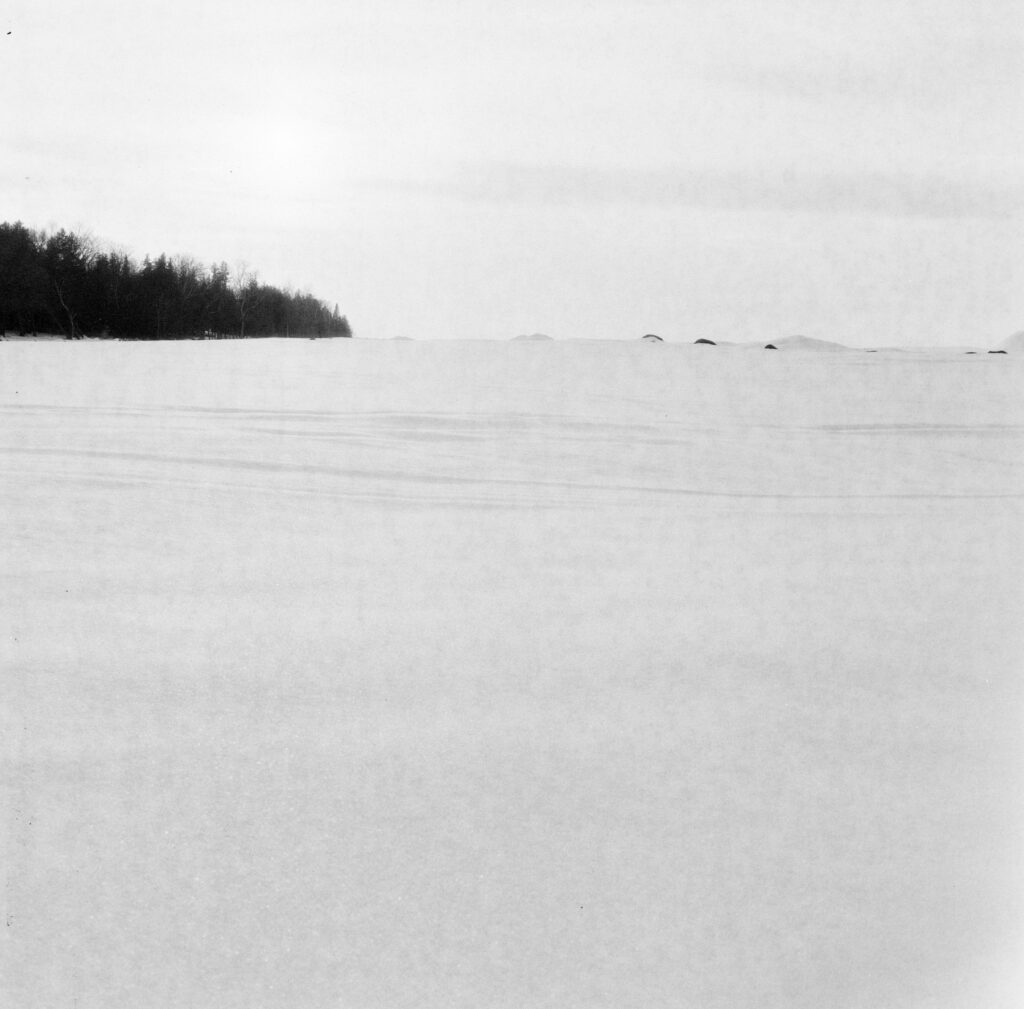 Looking back from a frozen Georgian Bay to the mainland