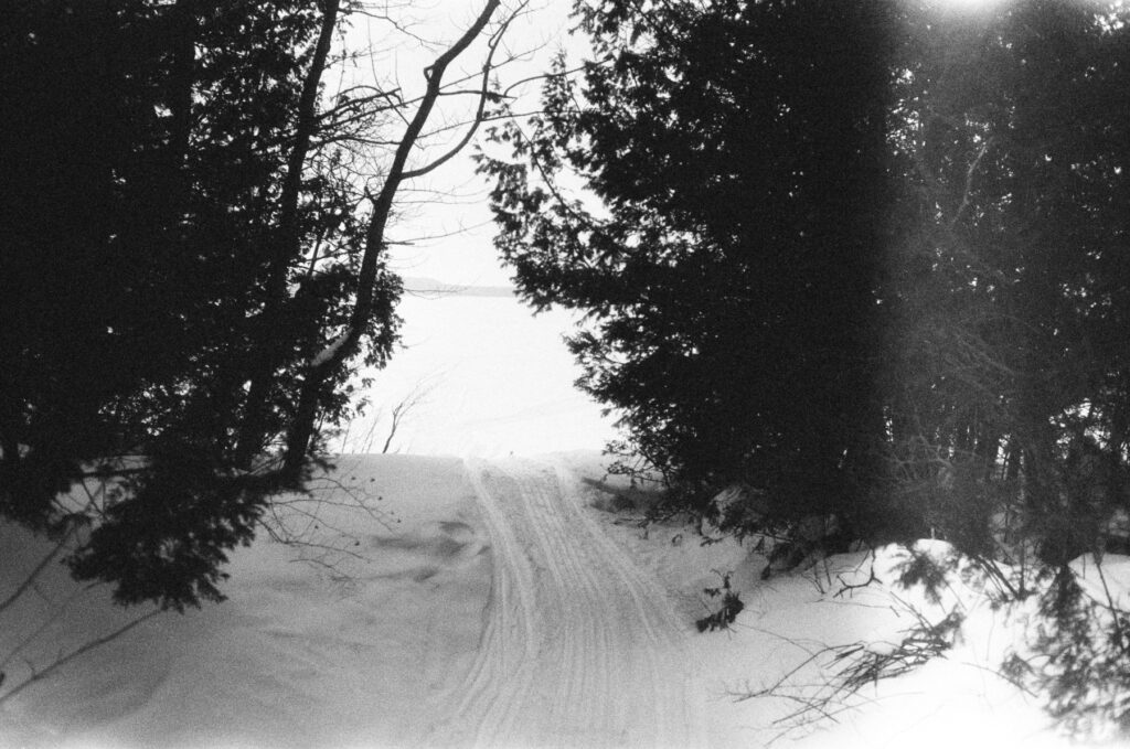 Snowy path leading directly to Georgian Bay