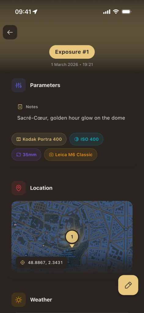 Logging exposure settings in Pellica