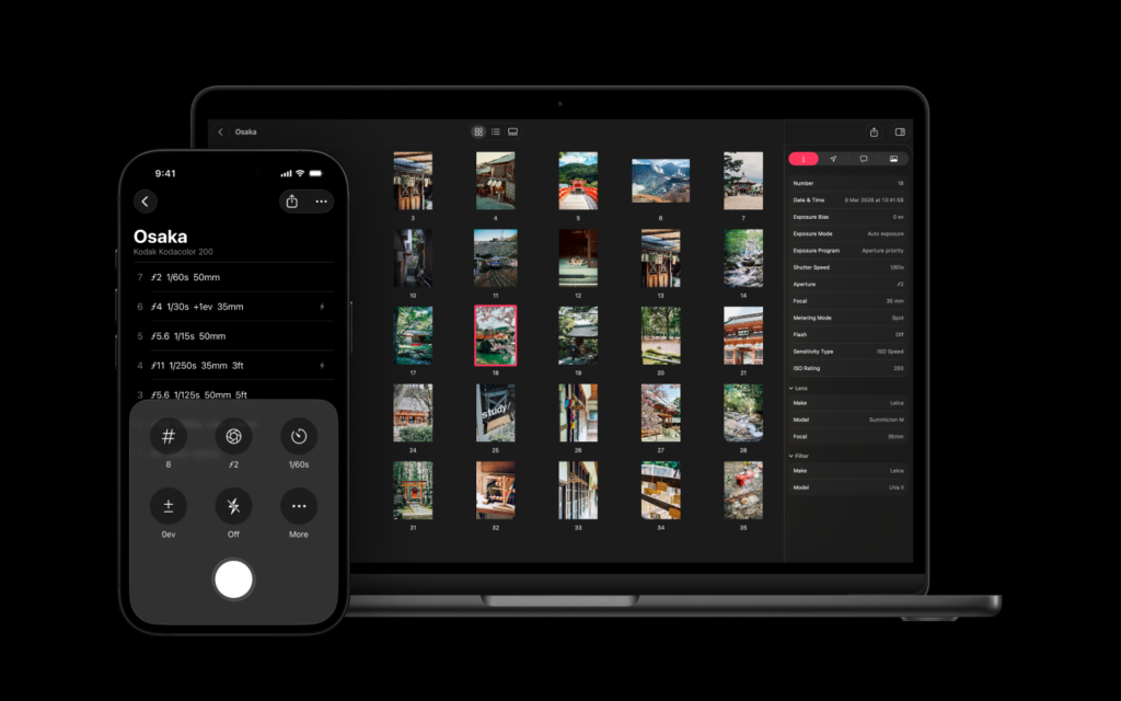 Frames film photography logbook & Metadata iPhone app