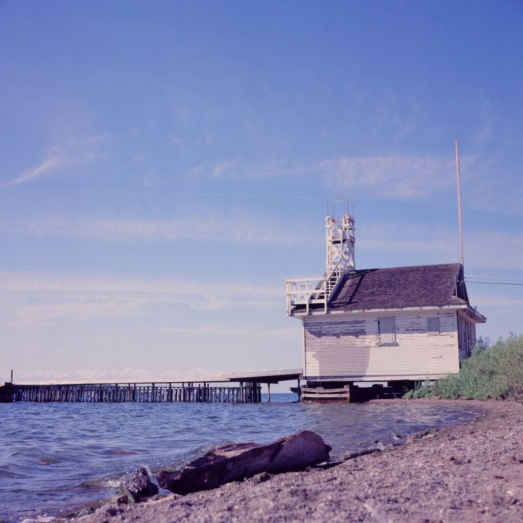 A lighthouse at a city beach