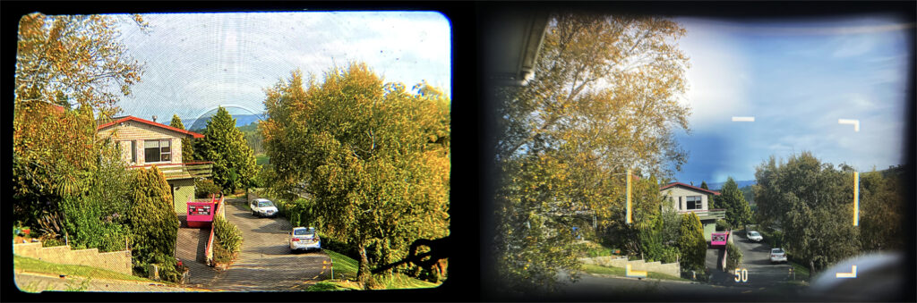 A comparison with a rangefinder’s screen that shows the similarity but also how much clearer it is. The rangefinder is focused to closest distance so the frame is displaced to compensate for parallax.