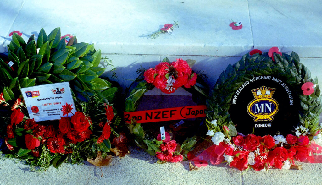 Wreaths laid at the base of the Cenotaph on ANZAC Day held every April 25th.