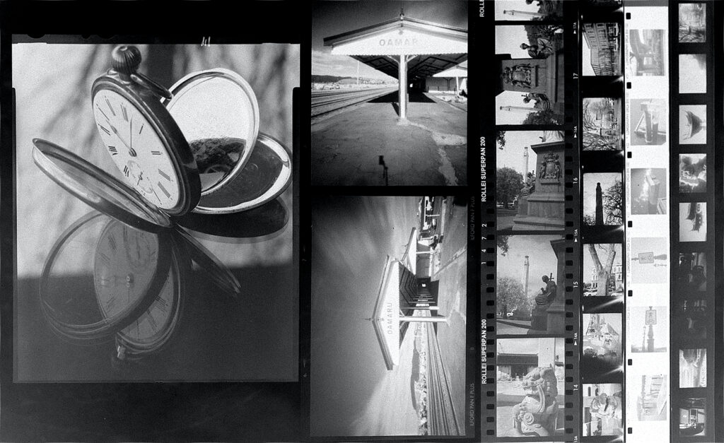 Format comparison that demonstrates the challenge faced for films in these small formats. Left to right, 5x4, 120, 35mm, modified 110, standard 110 and 16mm.