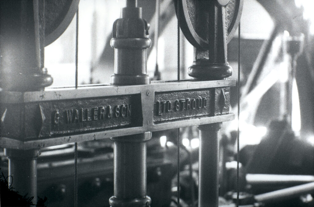 Detail of maker’s name plate on part of the machinery.