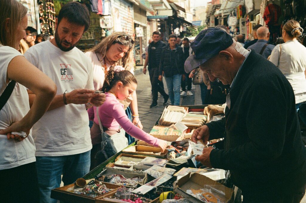 Group of people at a flea market 