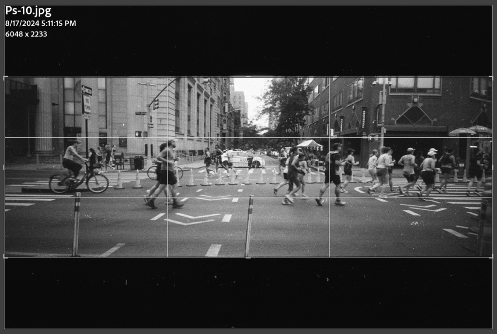 A screenshot from an editing program of the actual image area of a Minolta P's negative relative to the size of a standard 36x24mm exposure