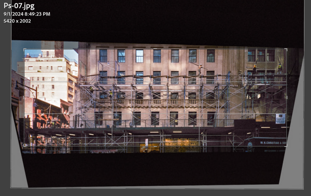 A screenshot from an editing program showing the loss of image area from using vertical perspective correction