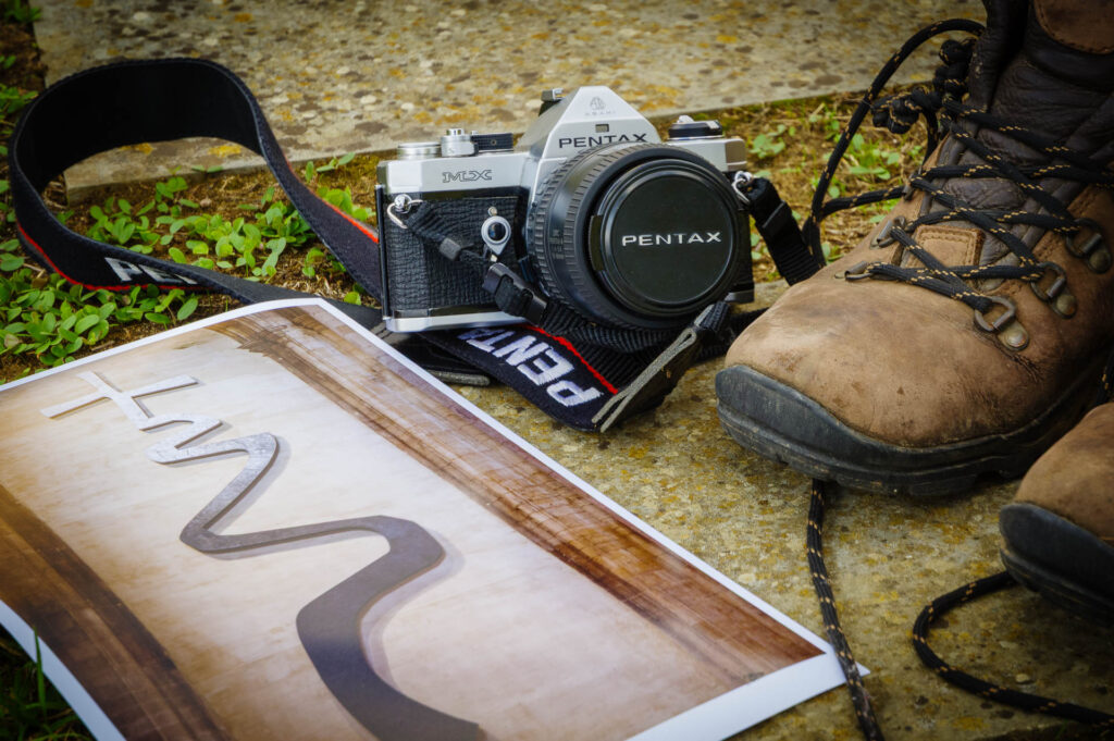 Pentax MX 35-80mm zoom and walking boots