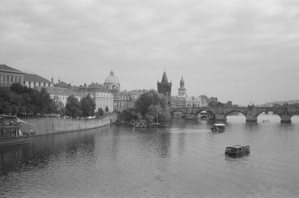 Prague riverside with old buildings